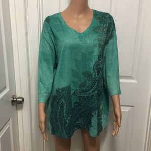 Stunning Paisley Green bling blouse